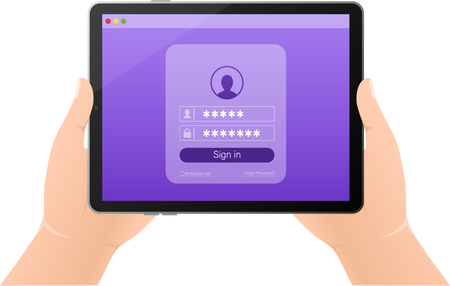 Log in tablet hands, great design for any purposes. Vector i